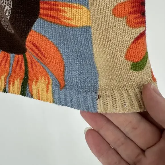 NorthStyle Sweater Womens Large Sunflower Floral Pullover Blue Beige Knit Boho L - Picture 6 of 12